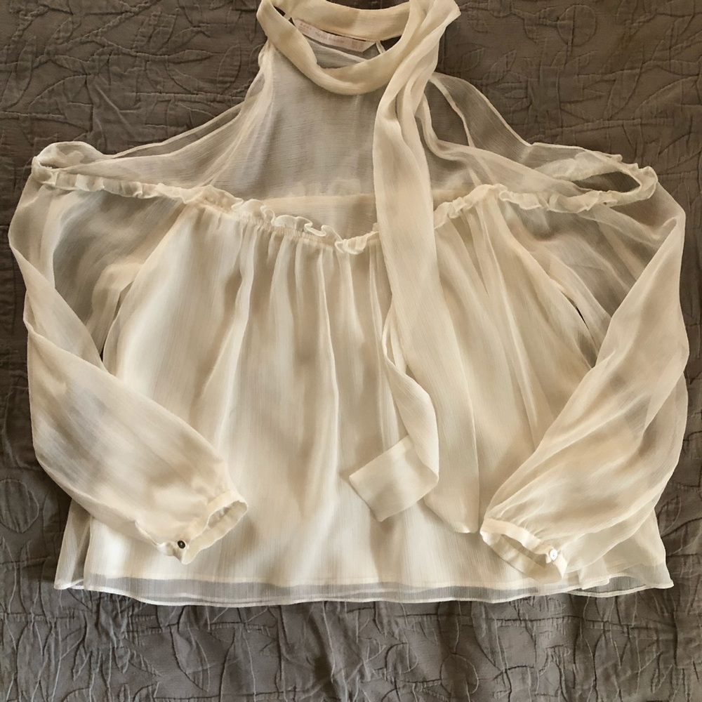 Zara Cold Shoulder Neck Tie Blouse